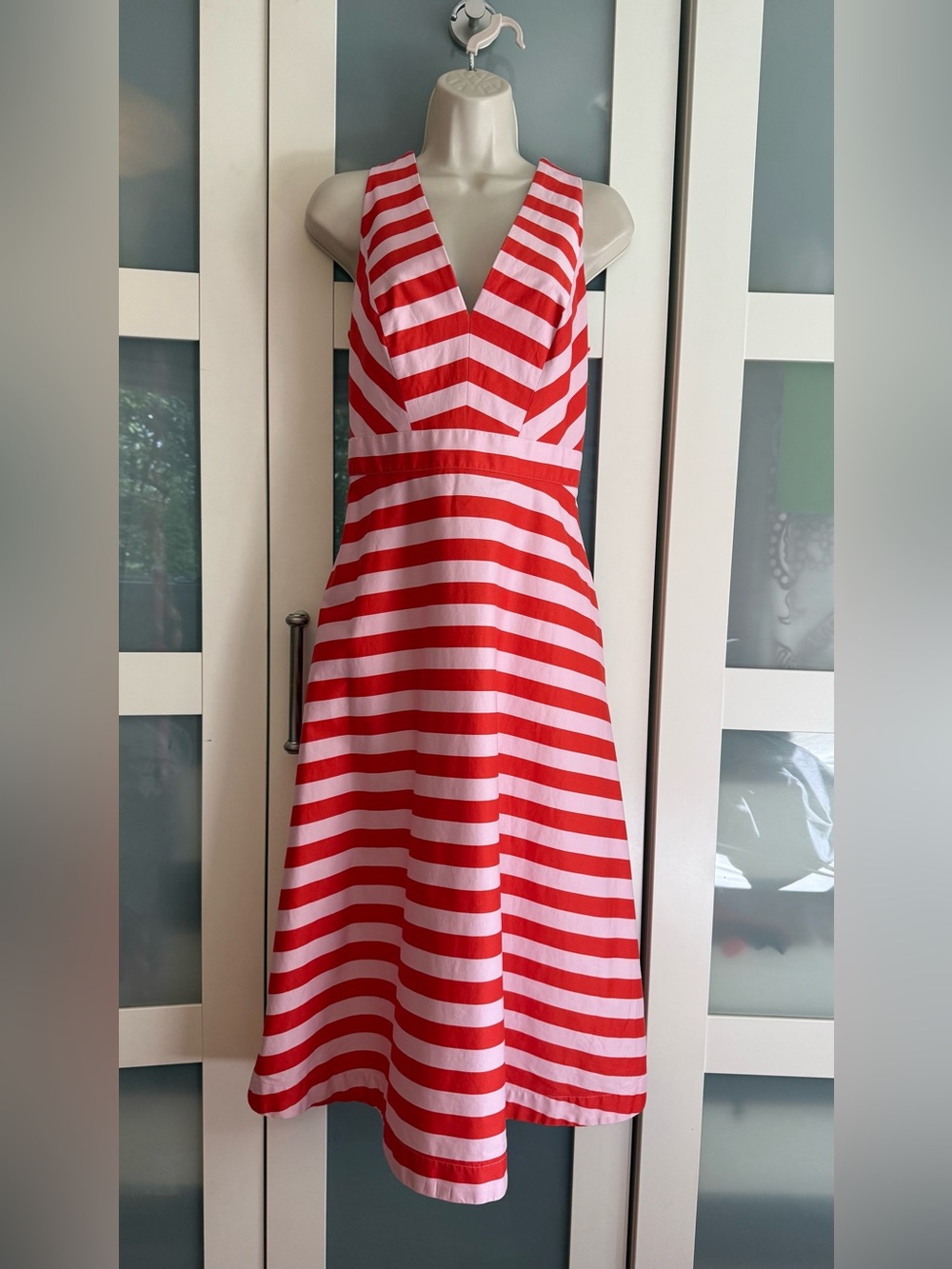 Boden Red and Pink Striped Midi Dress 10P - Picture 2 of 4
